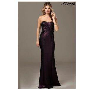 Jovani Evenings Wine Long Strapless Gown